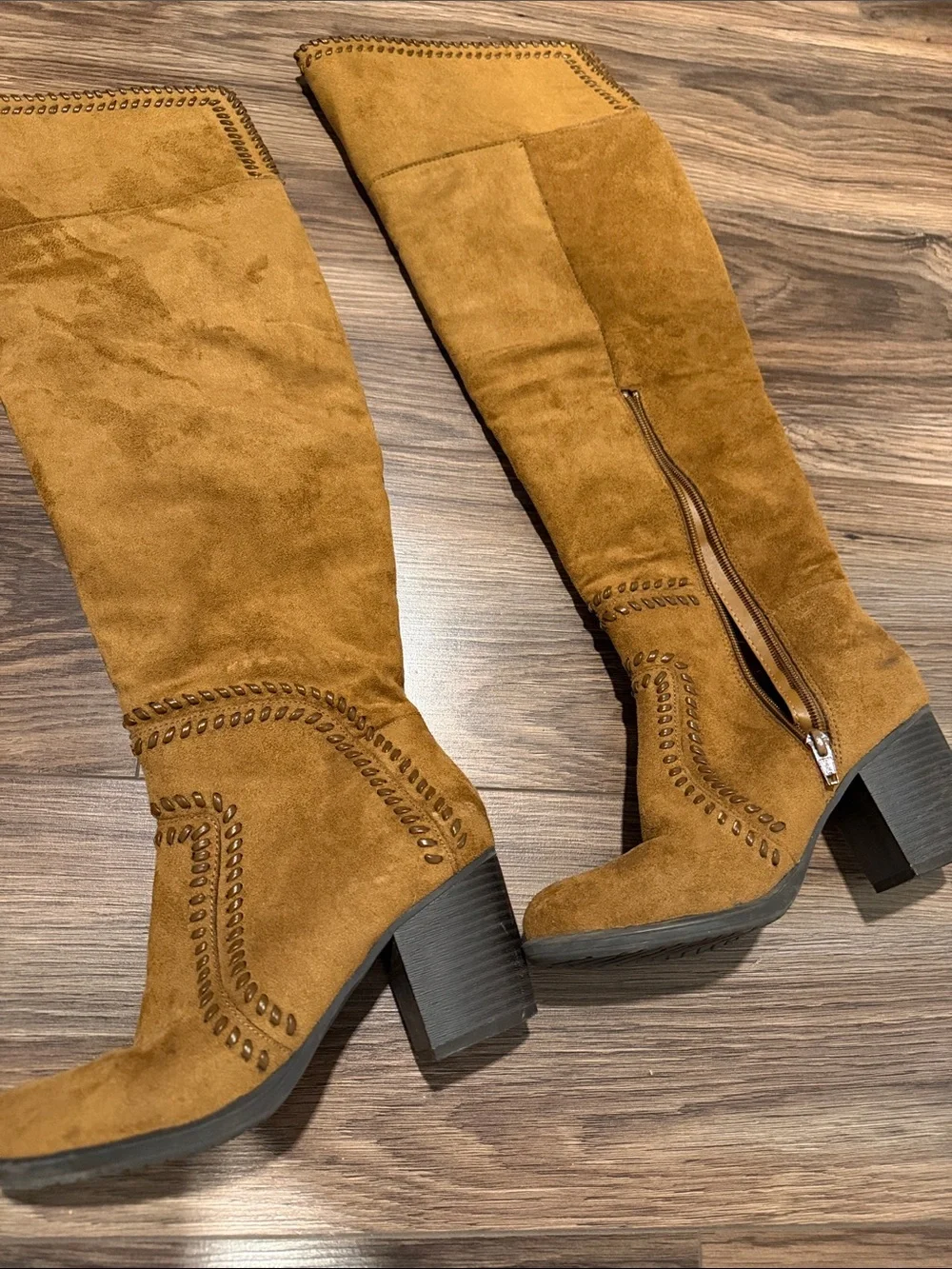 Over-the-Knee Suede Boots in Cognac with Block Heel
